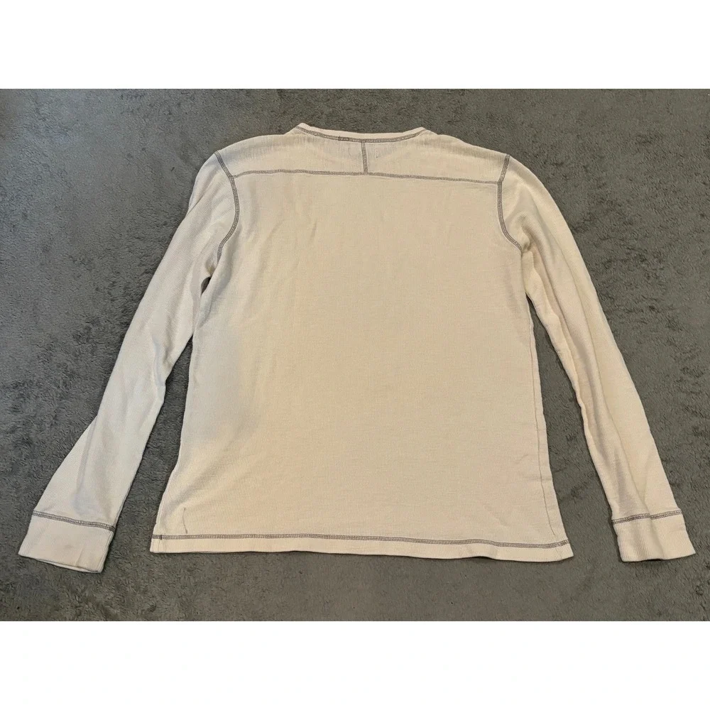 Banana Republic Mens Large Thermal Waffle Knit Shirt Off White Long Sleeve Crew